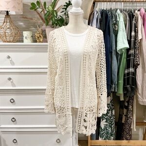 Rebellion Again | Open Knit Lace Cream Long Cardigan size XS